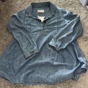 Current Elliot Chambray Laurel Canyon Popover Henley Denim Top Sz 1